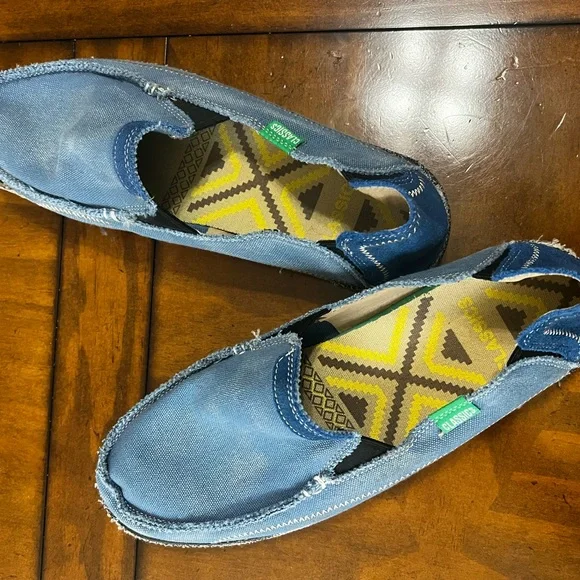 Sanuk Denim Blue Slip-On Shoes with Patterned Insole - Picture 1 of 3